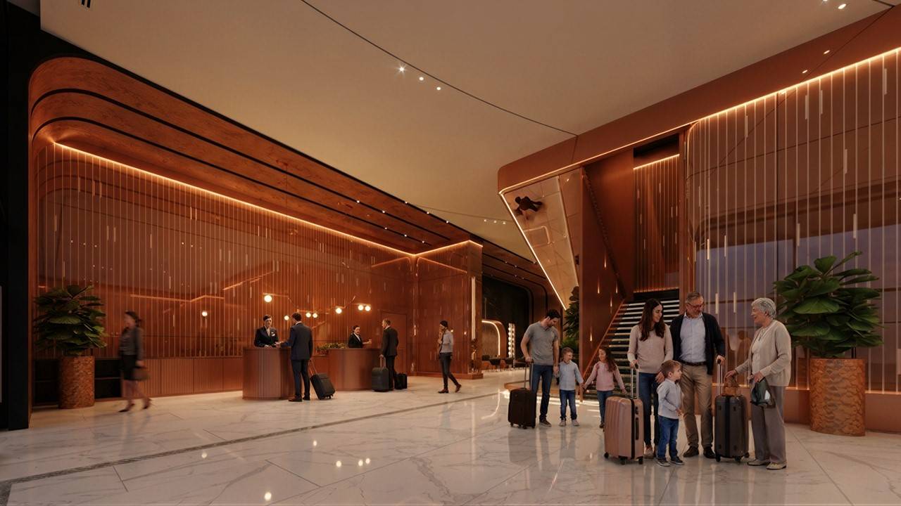 G'Vinton grand lobby with guests checking in