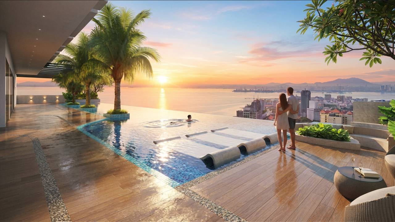 G'Vinton infinity leisure pool during sunset